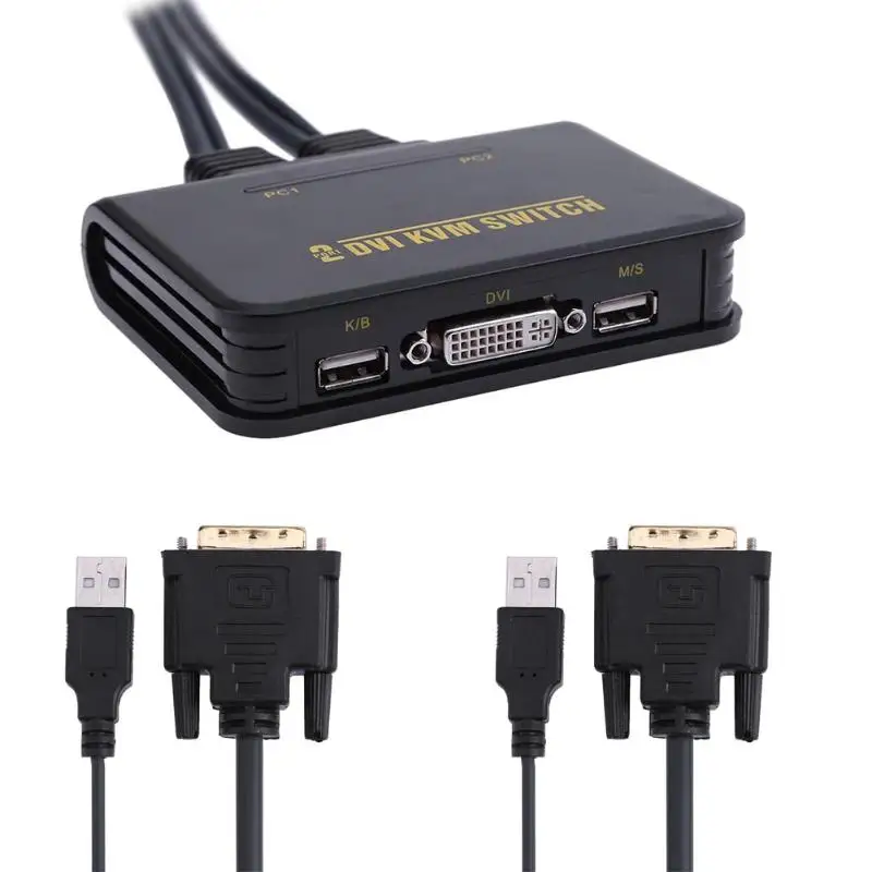 2 порта Usb 0 в 1 выход Dvi Kvm переключатель коробка с аудио-видео кабелем для монитора