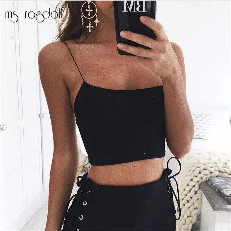 Vestidos mujer Verano 2019 летний однотонный вязаный черный топ женский укороченный