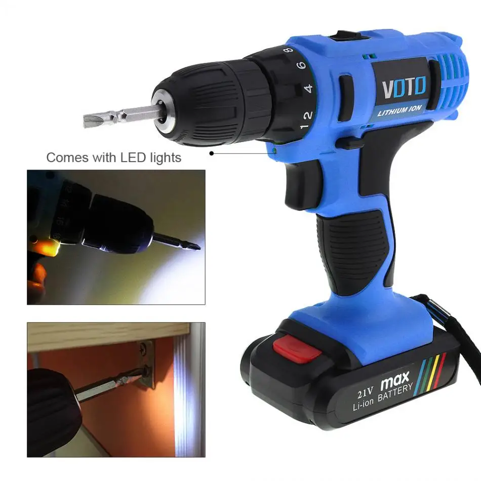 

AC 100 - 240V Cordless 21V Electric Screwdriver with Lithium Battery and Two-speed Adjustment Button for Handling Screws