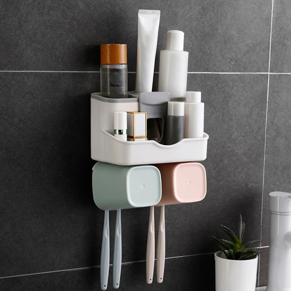 Настенный Автоматический Диспенсер зубной пасты набор полки для хранения ванной
