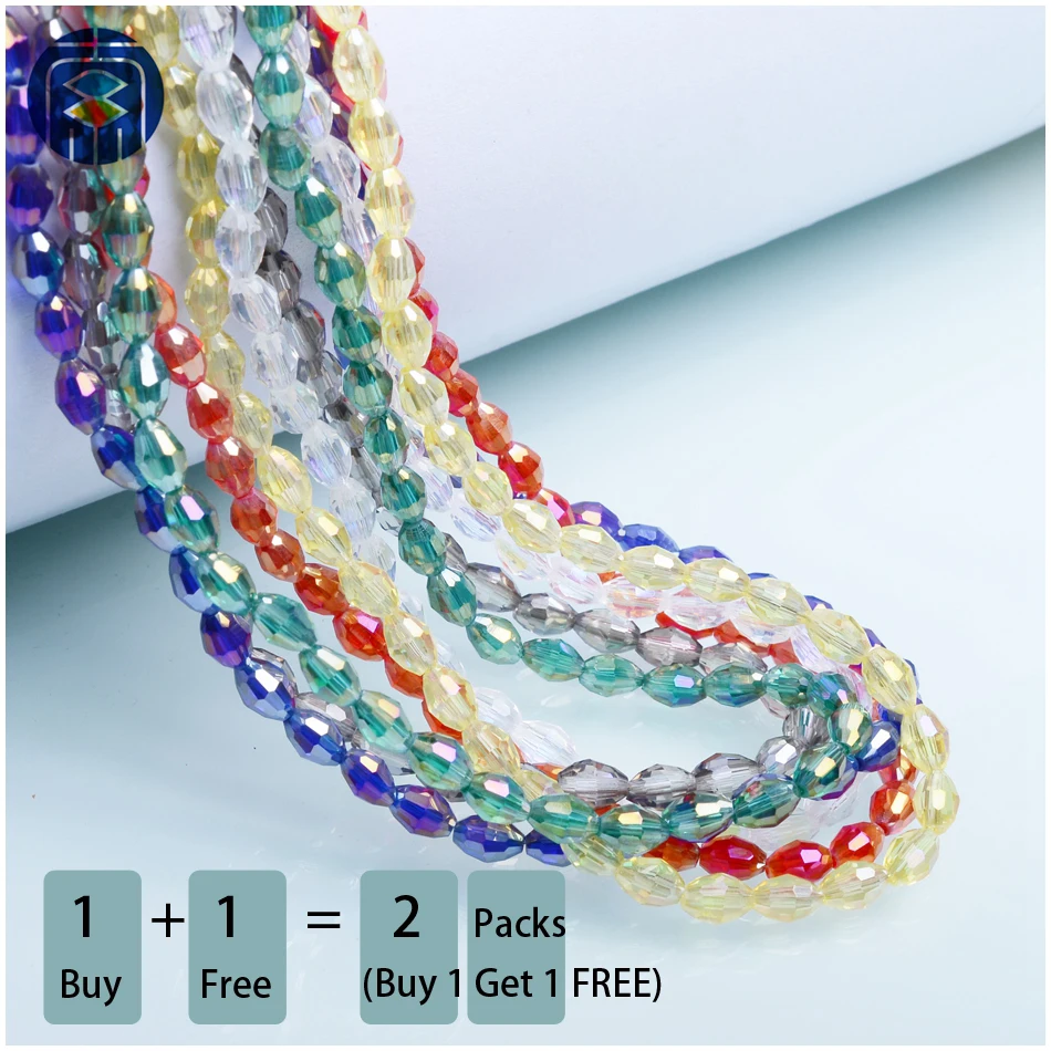 

Buy 1 Get 1 free 4*6mm Czech Faceted Glass Rice Beads Oval Shape Crystal Beads for Making Jewelry
