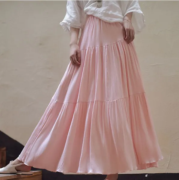 Женская длинная юбка с эластичной резинкой на талии однотонная винтажная лето