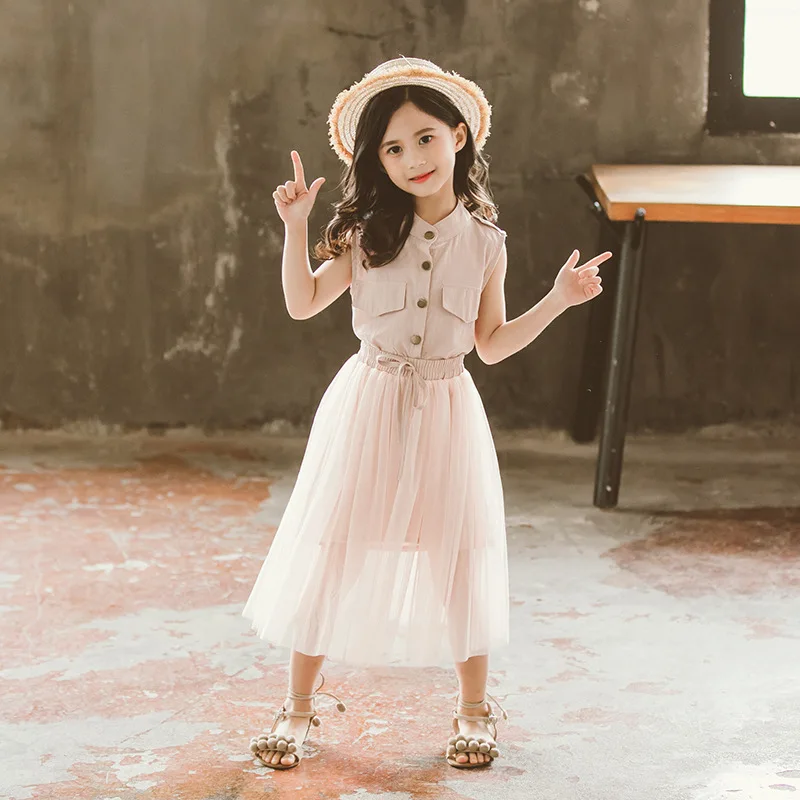 Teenage Girl Dress Summer Sleeveless Meash Spliced Princess Kids Dresses For Girls Children Clothing 4 5 6 7 8 9 years | Детская одежда