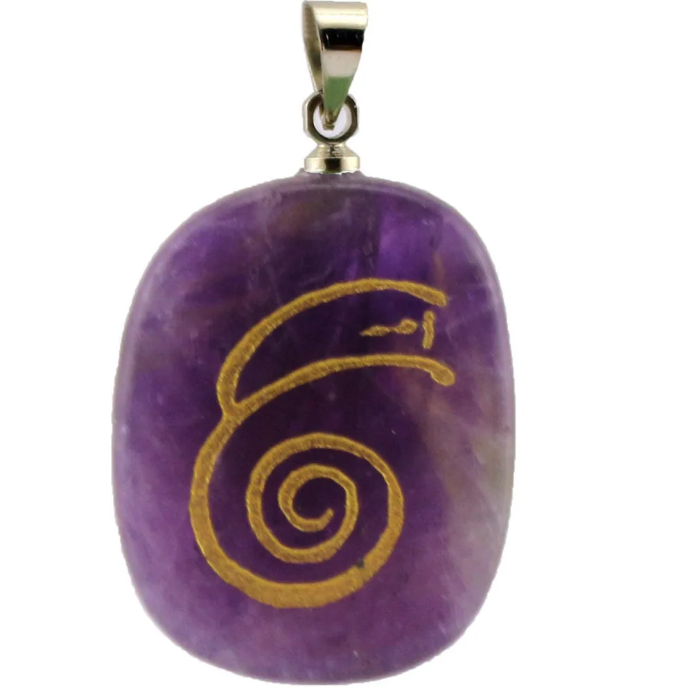 Religion Elliptical Piece Reiki DAI KO MYO Symbol Healing Stone Energy Pendant Creative Natural Crystal | Ожерелья и подвески