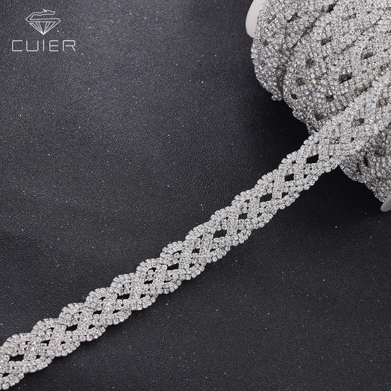 

CuiEr 5yards/lot Silver Weave trims with Rhinestones Crystal Bridal Dress belt sash trimming DIY sewing Accessories for women