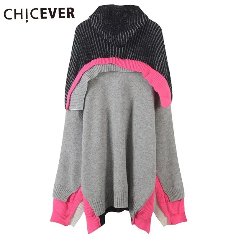 CHICEVER 2019 New Patchwork Vintage Sweater For Women Tops Hit Color Ruffles Pullovers Female Top Jumper Clothes Fashion Korean | Женская