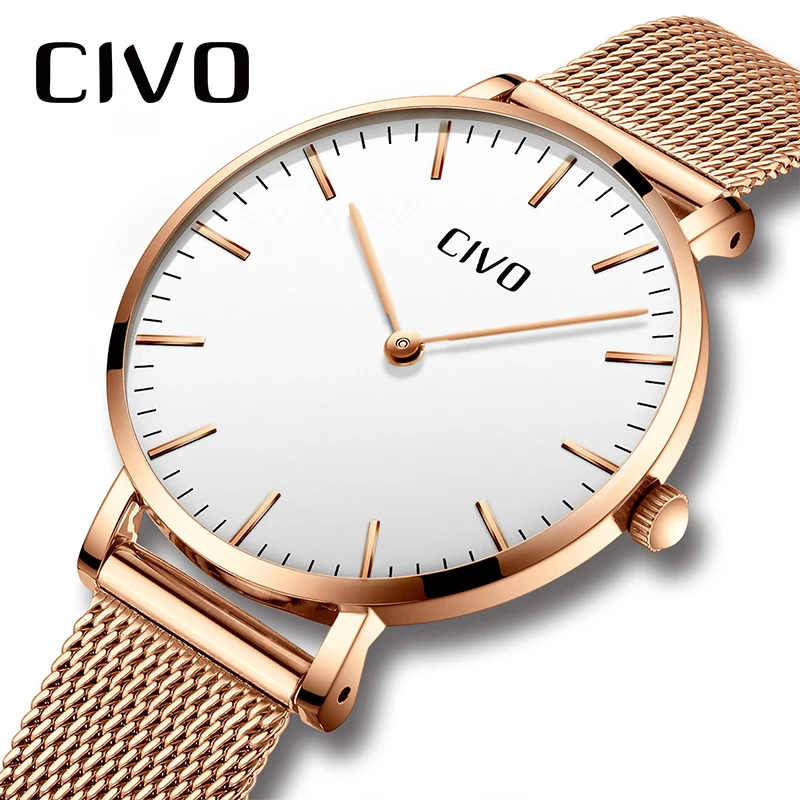 CIVO Простые повседневные женские часы водонепроницаемые тонкие сетчатые с