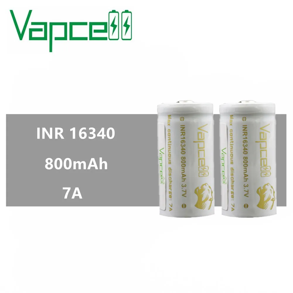 2 шт. Vapcell 16340 800 мАч 7A Высокая мощность RCR123A CDR 3 7 v литий ионный аккумулятор для