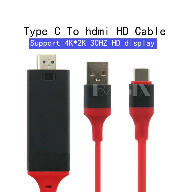 Кабель переходник Basix с USB C на HDMI 4K * 2K HD для зарядки видео и аудио Samsung Galaxy Note 8 LG G6 G5