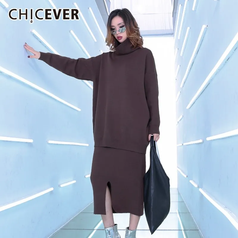 CHICEVER Осень Зима трикотажные из двух частей наборы для ухода за кожей Водолазка с