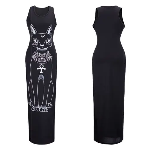 Женское платье-топ с животным и котом сексуальное длинное бальное платье макси