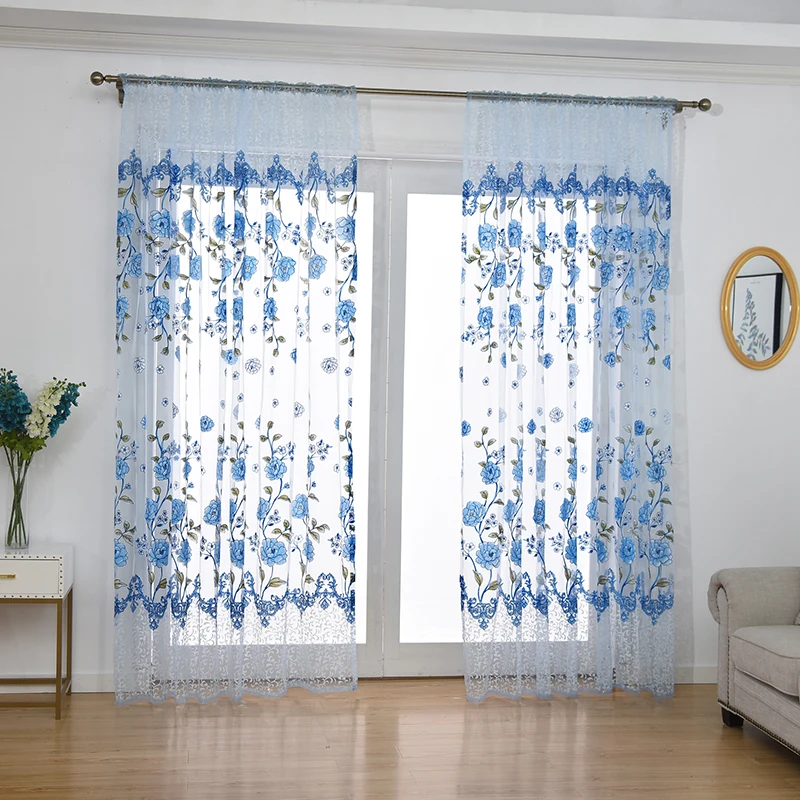 100x200cm Floral Peony Sheer Window Gauze Curtain Decoration For Living Room | Дом и сад