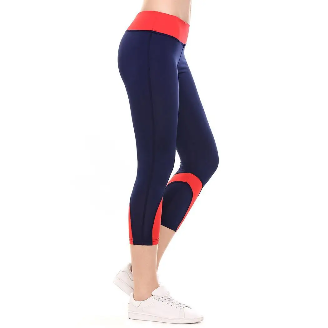 New Women Casual Contrast Color Patchwork Elastic Slim Yoga Pocket Three Quarter Pants Legging Waist | Спорт и развлечения