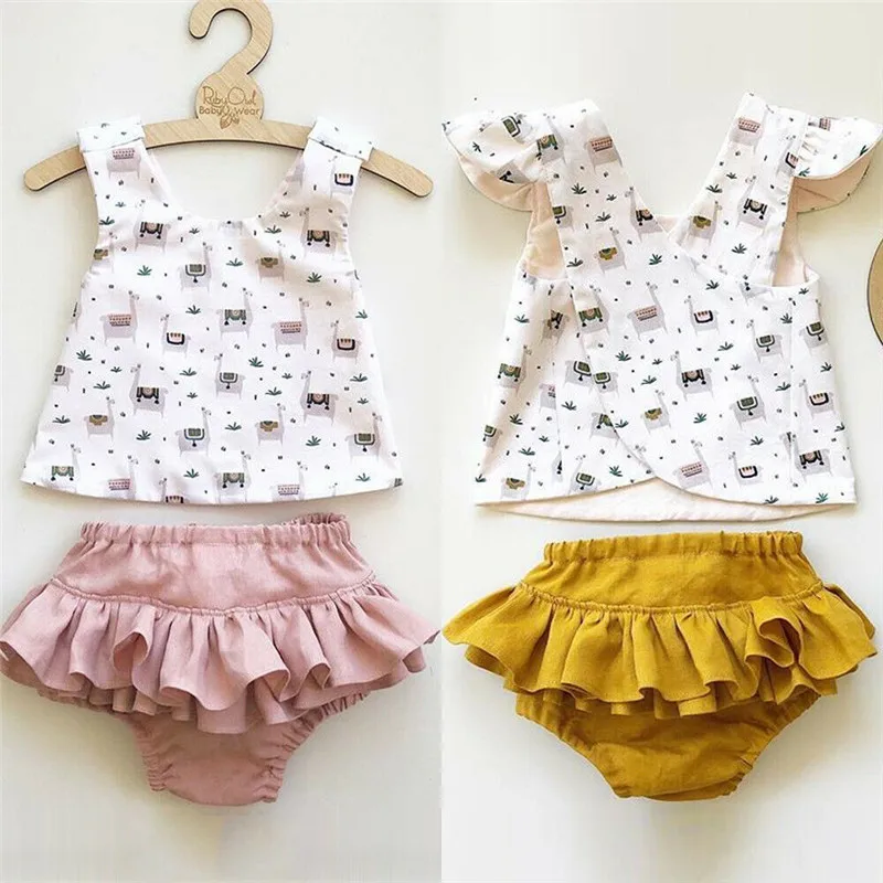

PUDCOCO Fashion Cute Newborn Baby Girls Outfit Set Alpaca Sleeveless Top Vest Solid Ruffles Shorts Casual Sunsuit 2PCS 0-3T
