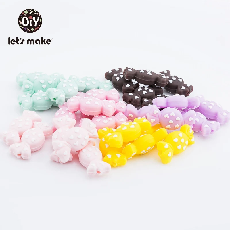 

5pcs Silicone Beads Of Candy Baby Teether Food Grade Silicone Teethers BPA Free DIY Pacifier Clip Chain Teething Nursing Beads