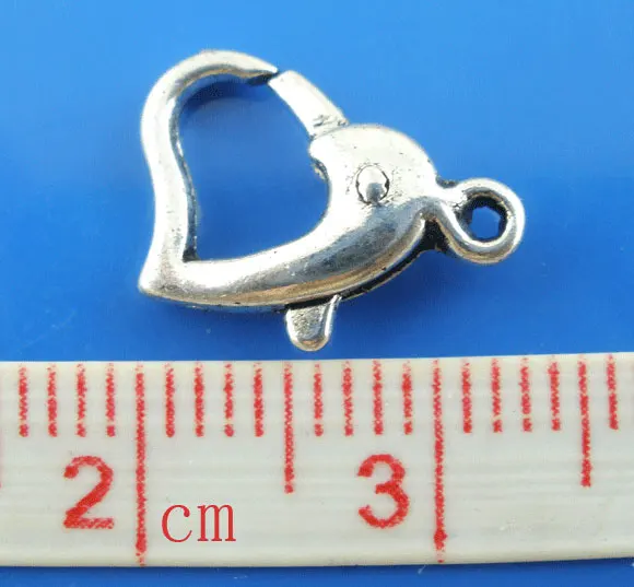 DoreenBeads 20 шт. сердечко серебряного цвета карабины 14x9 мм (B03395) для изготовления