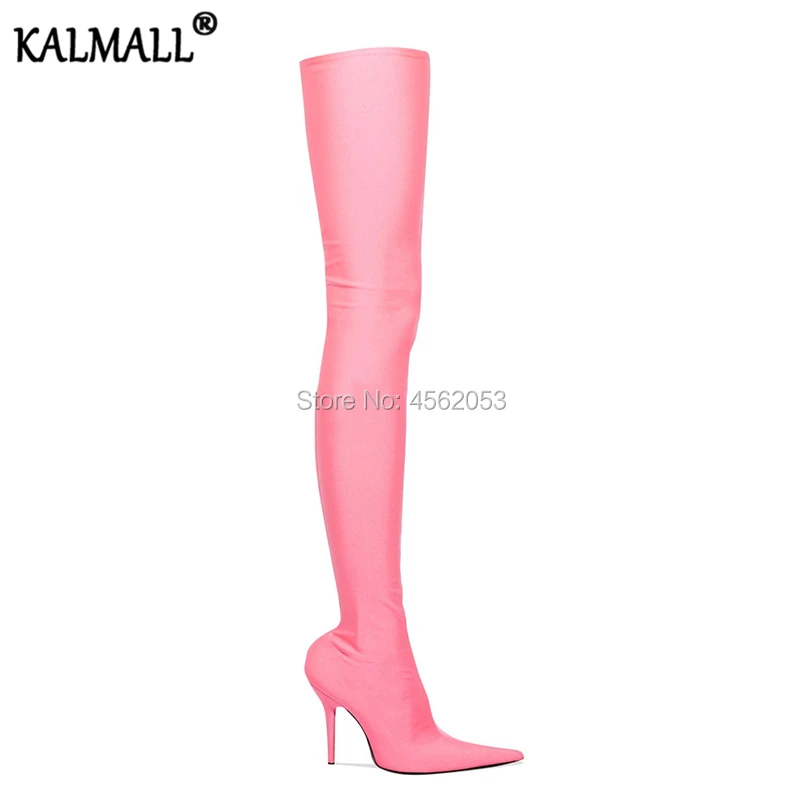 Модная подиумная обувь KALMALL эластичные атласные длинные сапоги женские на