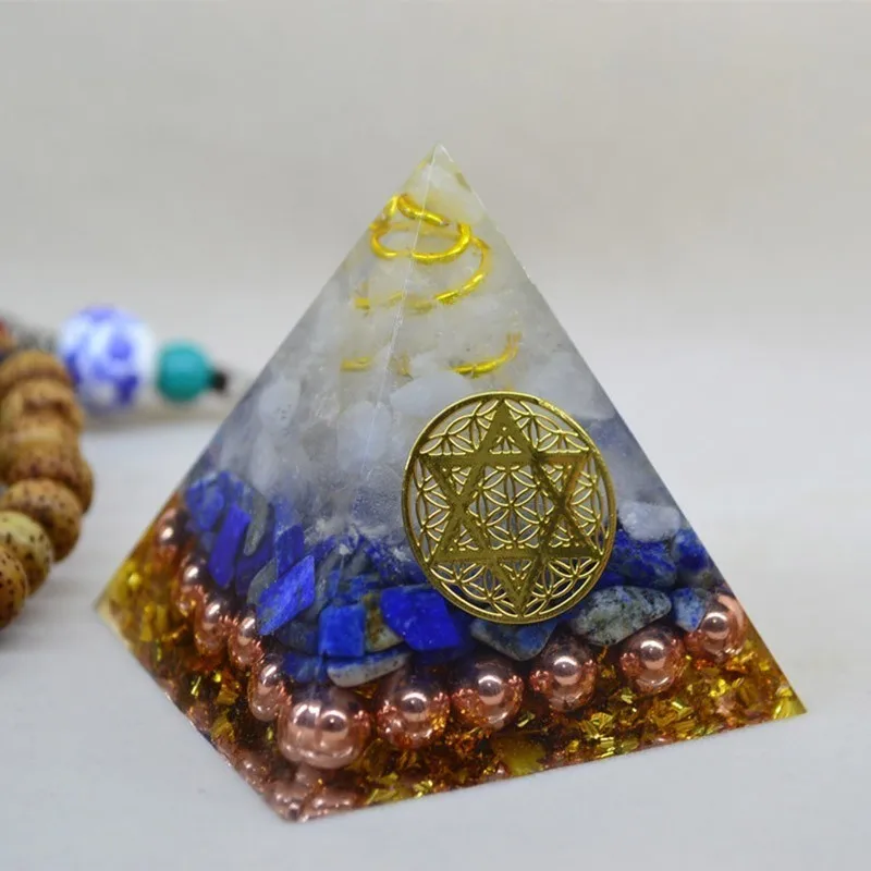 Natural Chakra Orgonite Pyramid Reiki Feng Shui Decoration Crystal Rune Orgone Accumulator