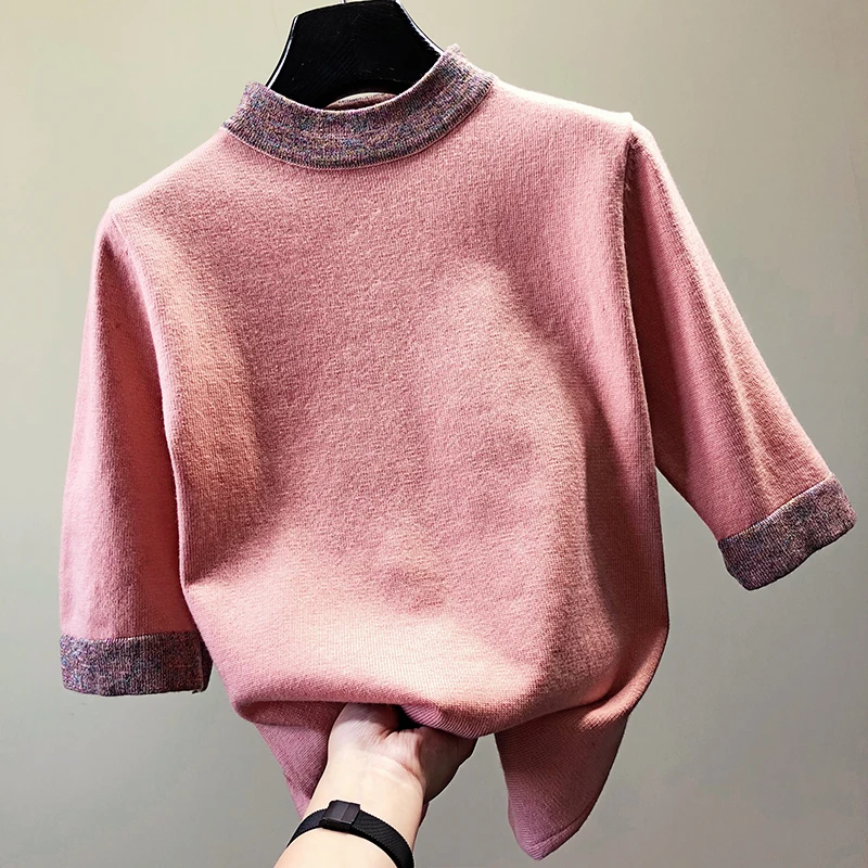 Shiny Lurex Sweater Women Hot Sale Short Sleeve Pullover Basic Sweaters 2019 Korean Style Knit Tops Femme | Женская одежда