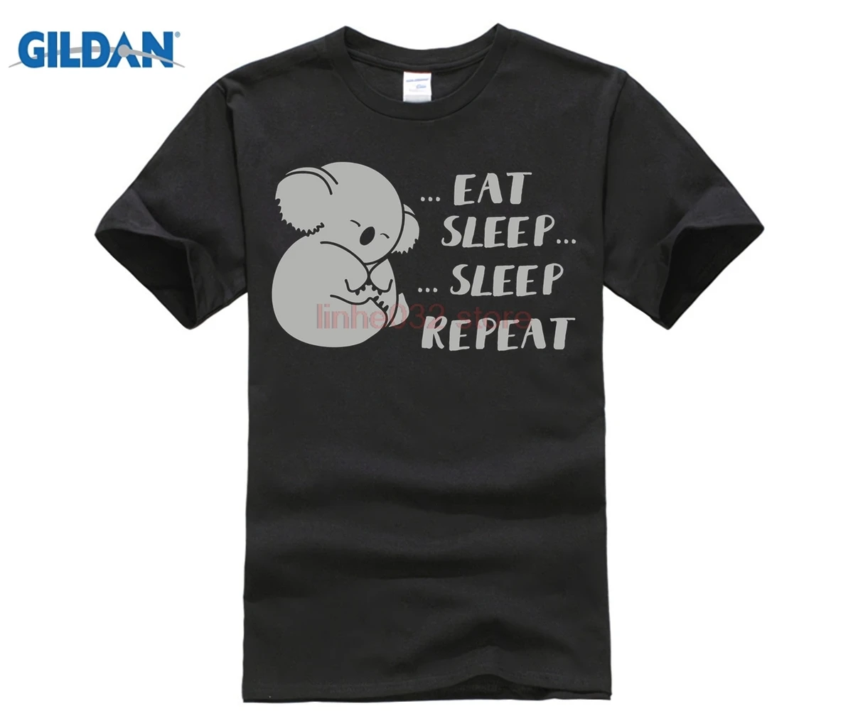 GILDAN Eat Sleep Repeat Cute Sleeping Koala T Shirt 2018 Summer New Brand Shirts Men Hip Hop T-Shirt Casual Fitness | Мужская одежда