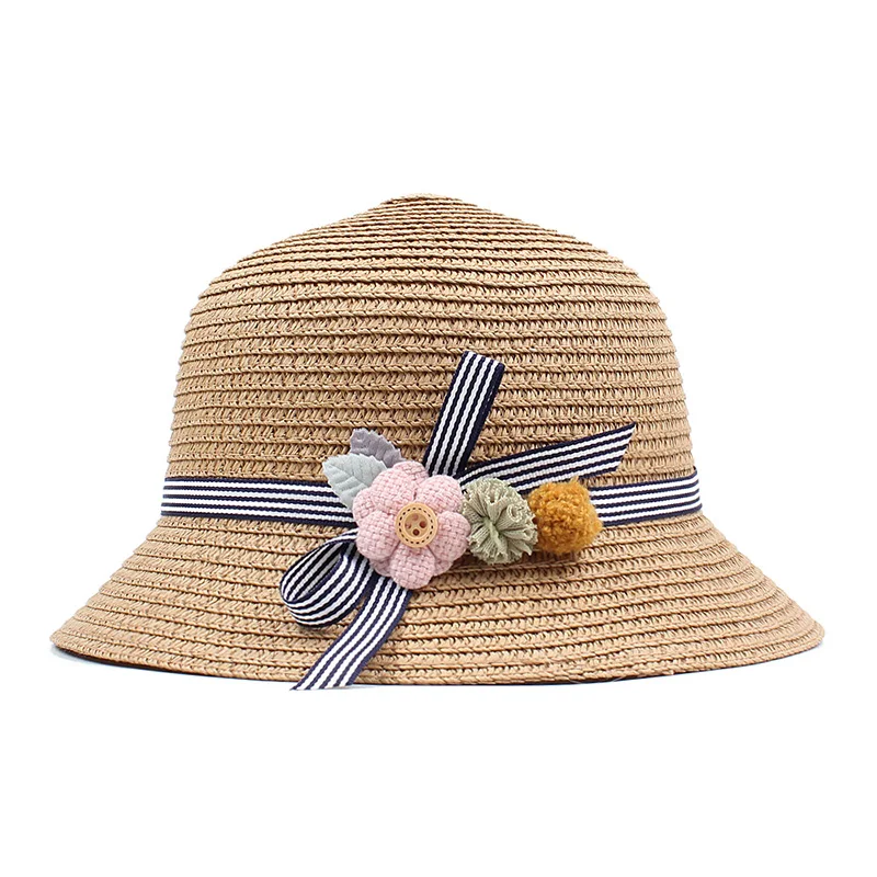 Chic Summer Kids Floral Straw Hats Fedora Hat Children Visor Beach Sun Baby Girls Sunhat Wide Brim Floppy Panama For Girl | Аксессуары