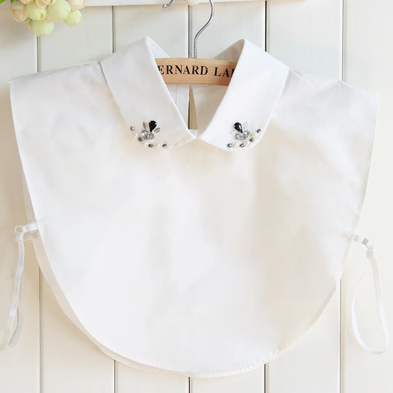 

Pure Cotton Fashion Nail Pearl Dickie Shirt White Shirt Fake Collar Detachable removable Women Blouse Wholesale