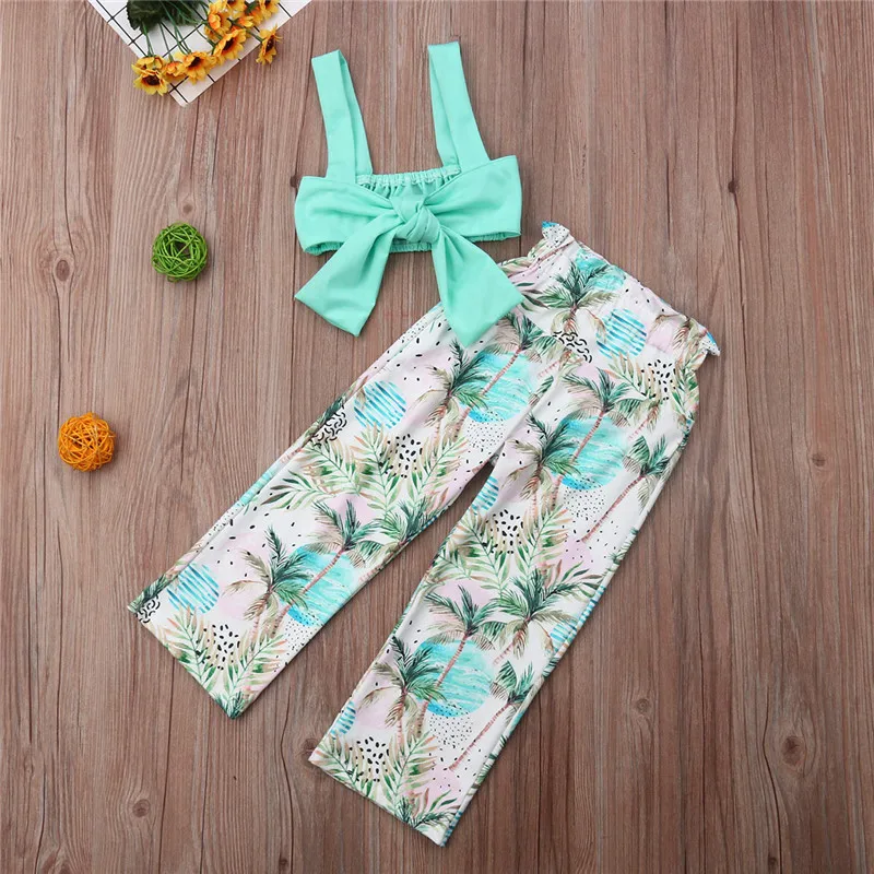 Boho Kids/Летняя одежда для маленьких девочек однотонный топ на бретельках с бантом