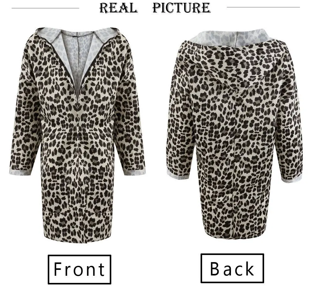 

Fashion Newly Women Leopard Print Hooded Long Coat Cardigan Loose Long Sleeve Casual Ladies Outwear Jacket
