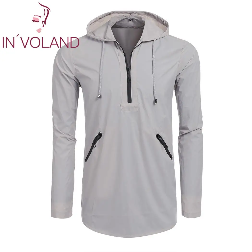 Для мужчин легкий шнурок с капюшоном Половина Zip повседневное спортивный пуловер