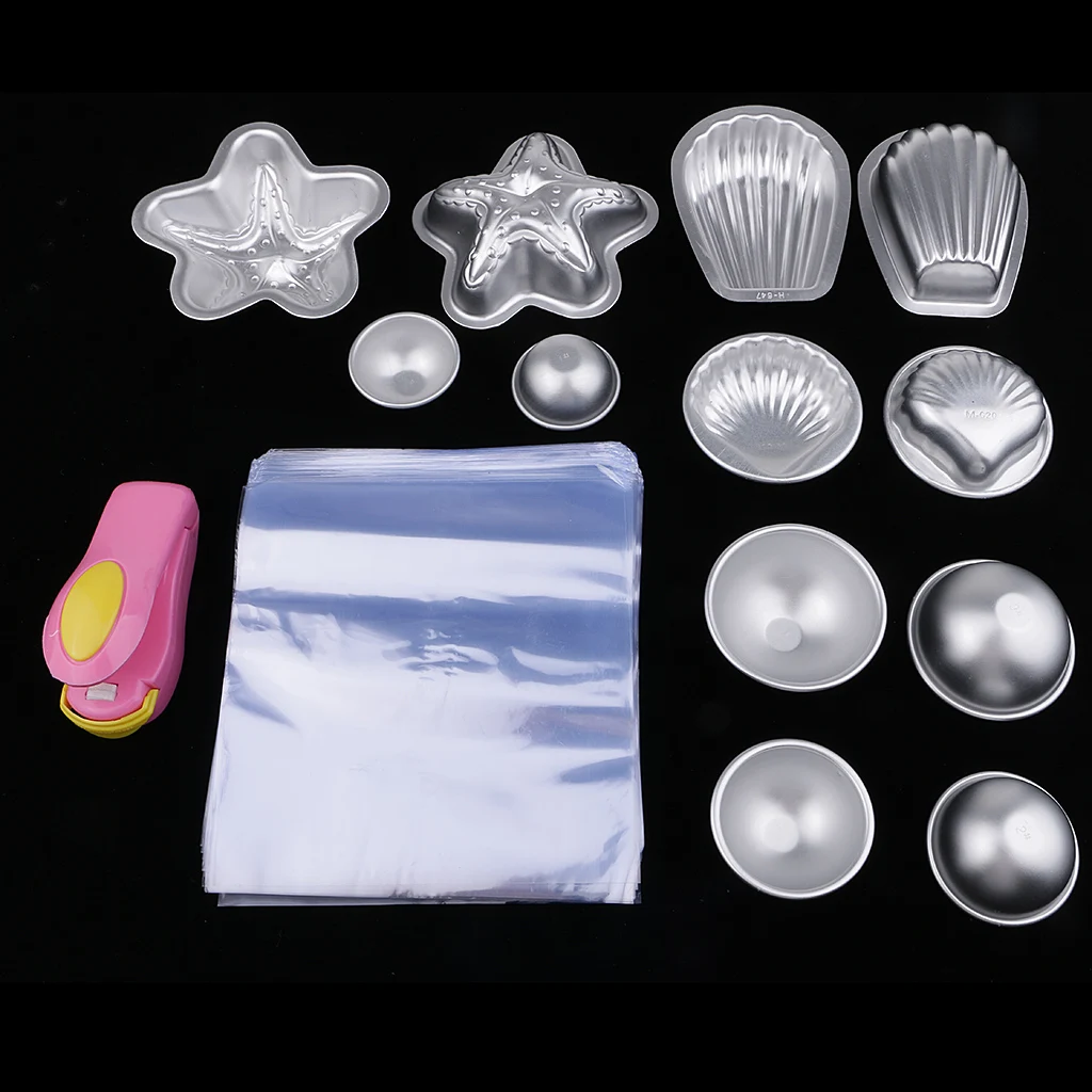 

12pcs Metal Bath Bomb Mold with 200pcs Shrink Wrap Bags and 1pcs Mini Heat Sealer For Handmade Bath Bombs Soaps Cake Candle