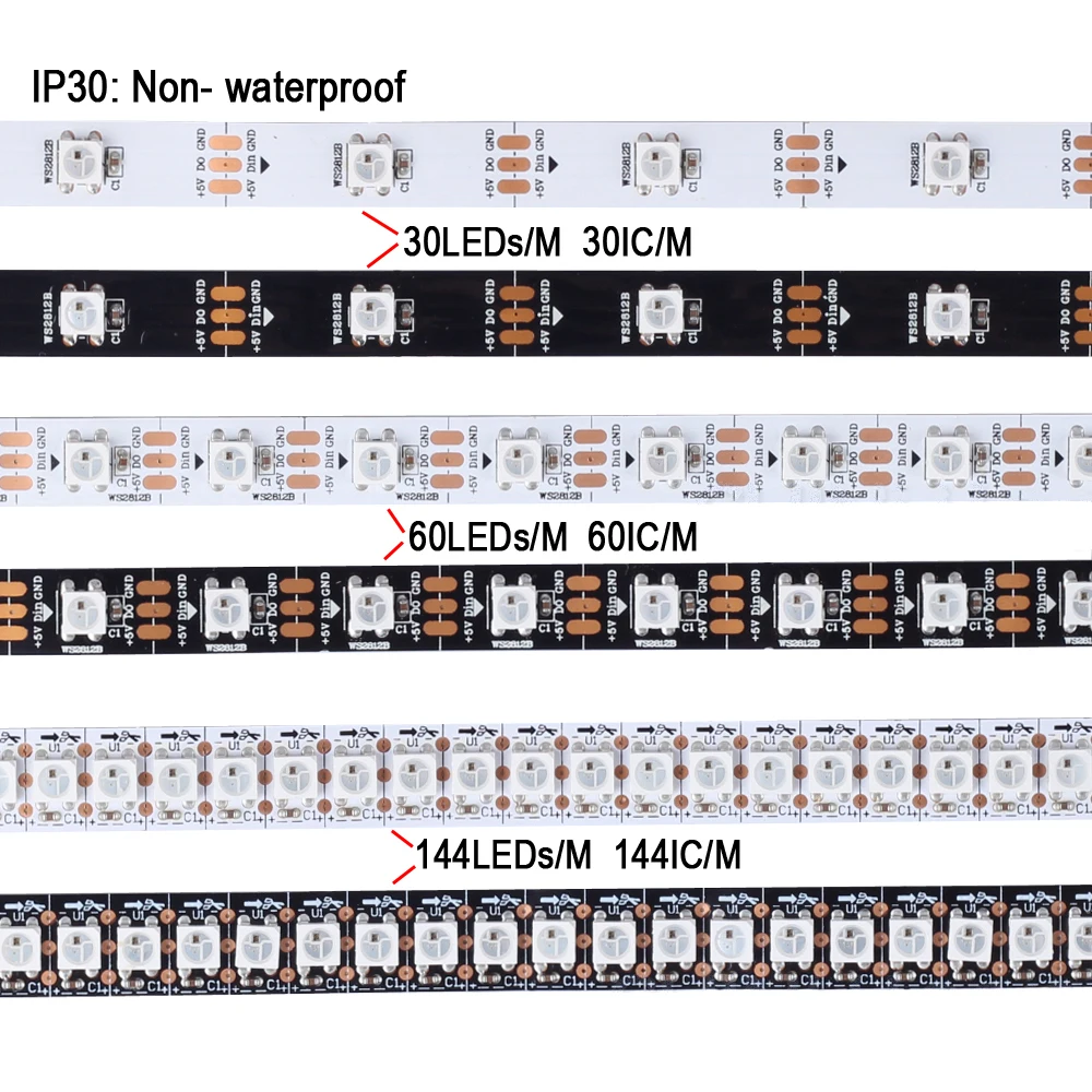 IP30 30/60/74/96/144led на метр 1m2m3m5m черный/белый печатных плат WS2812B Смарт RGBW цвет интрига