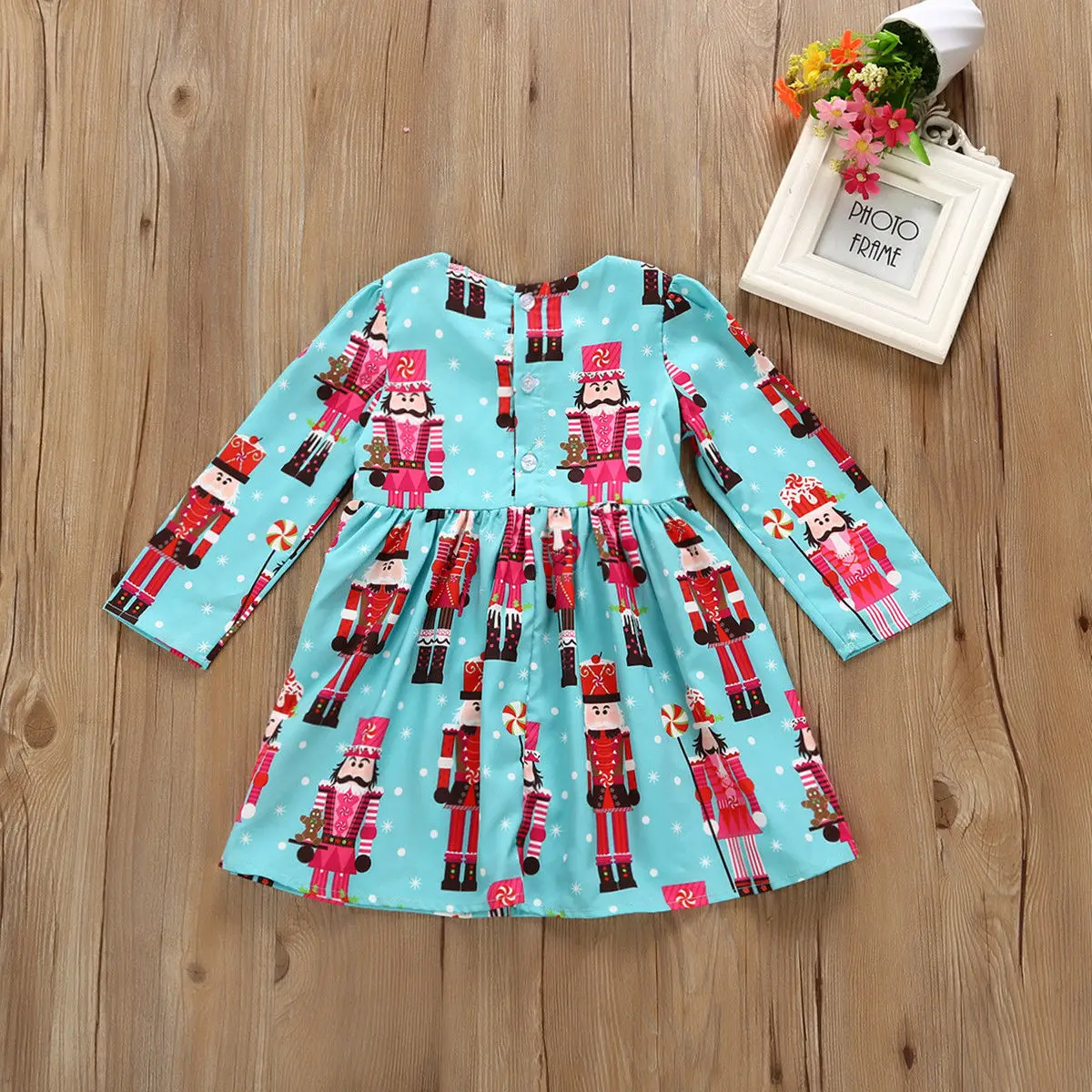 2018 Xmas Cute Sweet Toddler Kids Baby Girls Party Dress Cartoon Print Long Sleeve Peter Pan Collar Knee-Length A-Line | Детская одежда