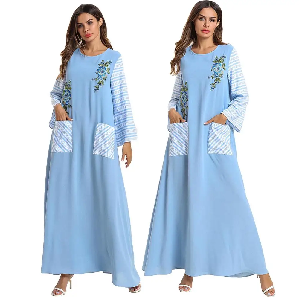 Abaya женское Цветочная вышивка свободное коктейльное мусульманское платье Макси