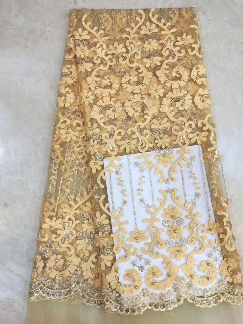 

African lace fabric 2019 high quality 3d flower lace embroidered french tulle fabric beaded Nigerian Swiss sequins lace fabrics