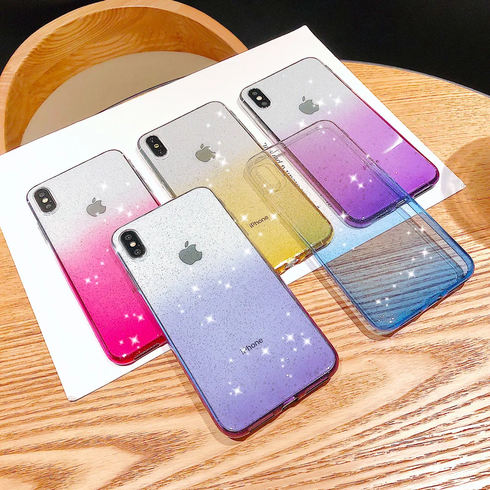 Jetjoy для iPhone 7 Plus X 8 градиентный блестящий чехол телефона XS/XS MAX/6 TPU Мягкий цветной |