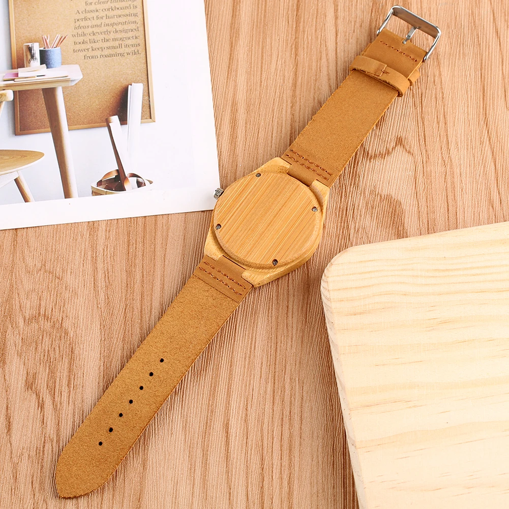 

Handmade Wooden Watch for Men Nature Wood Watches for Boy Big Dial Leathert Band Strap Quartz Wrist Watch for Teenager