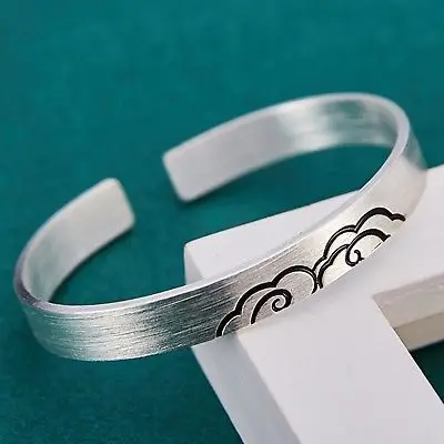 New Real S999 Sterling Silver Bangle Women Carved Clouds Bracelet 25g | Украшения и аксессуары