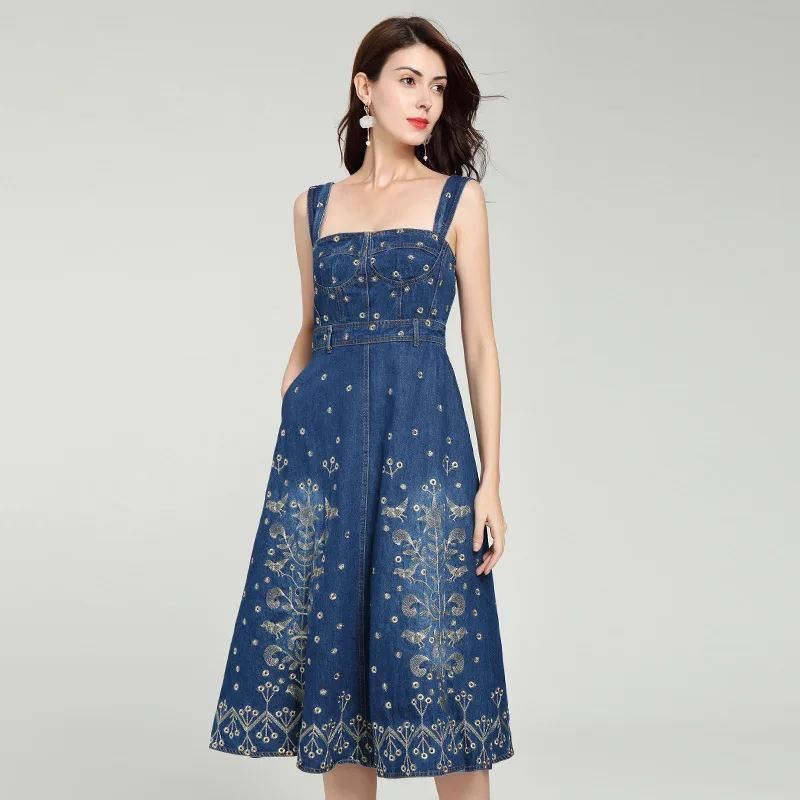 Новое модное весеннее и осеннее сексуальное платье в стиле Парижа джинсовое