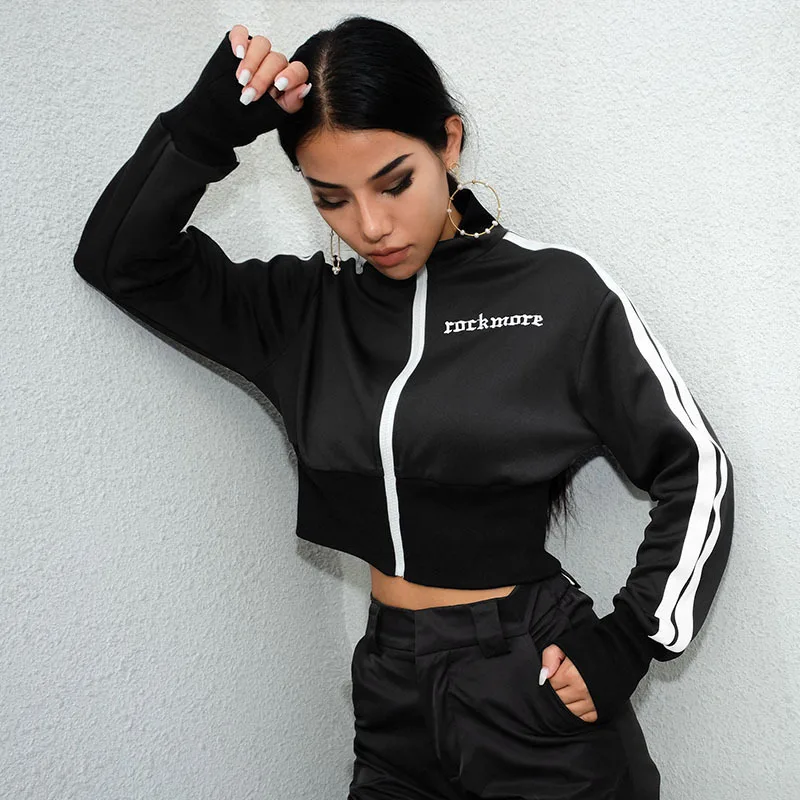 Прямая поставка Женская верхняя одежда весна осень куртка кроп молния Вышивка