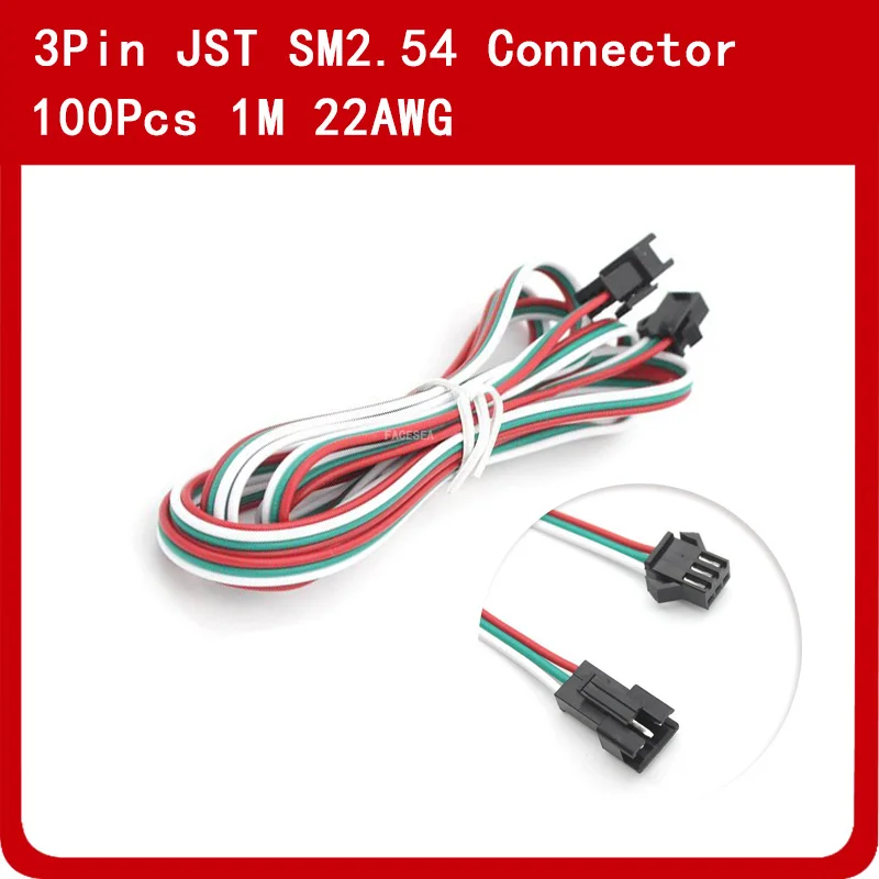 100pcs 3pin JST SM Connector 3 Pin Led Male Female Plug LED Cable 1m Wire For WS2812B WS2811 SK6812 Strip Lamp | Обустройство дома