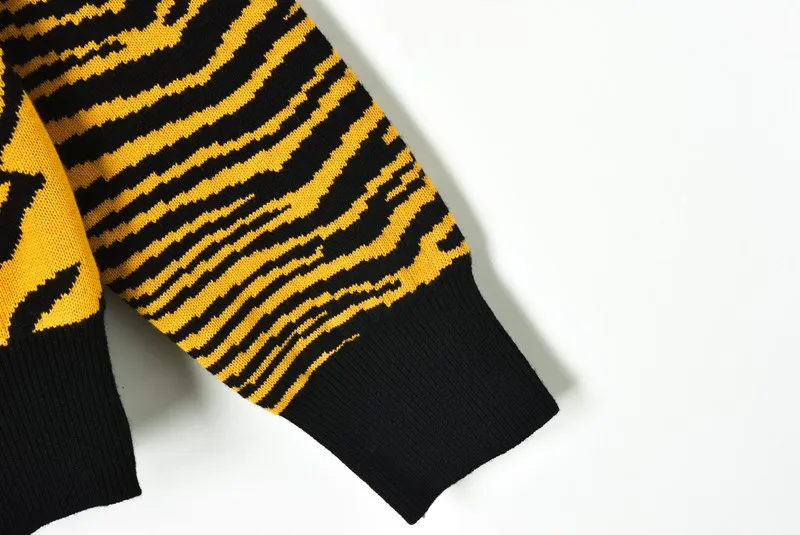 Fashion Tiger Head Pattern Women Sweater 2018 Winter Yellow Black Hit Color Leopard Jacquard Knit Cool Pullovers | Женская одежда