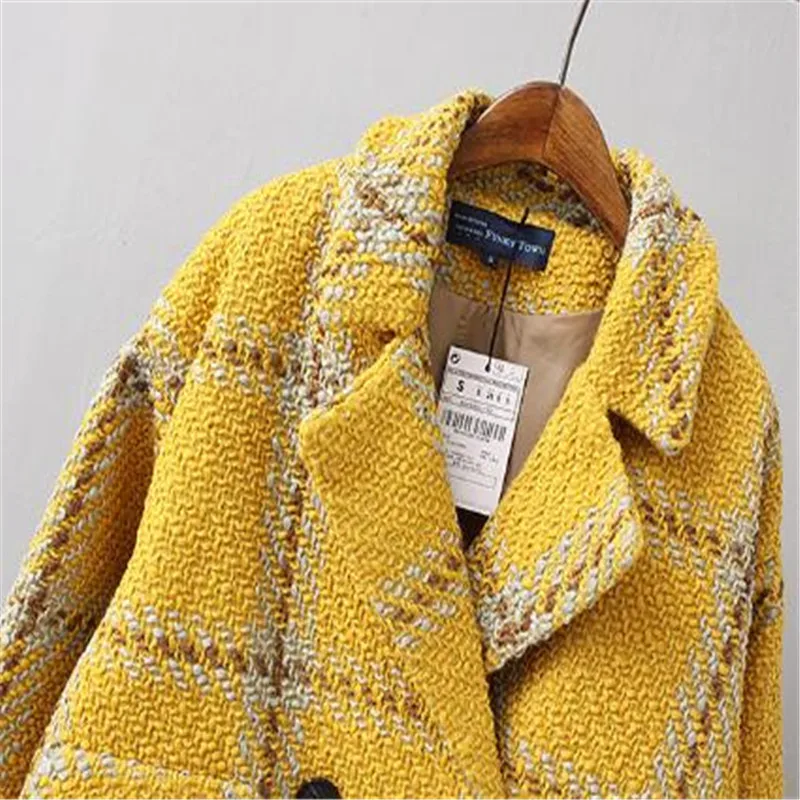 Зимнее шерстяное Женское пальто 2018 Новое повседневное свободное желтое