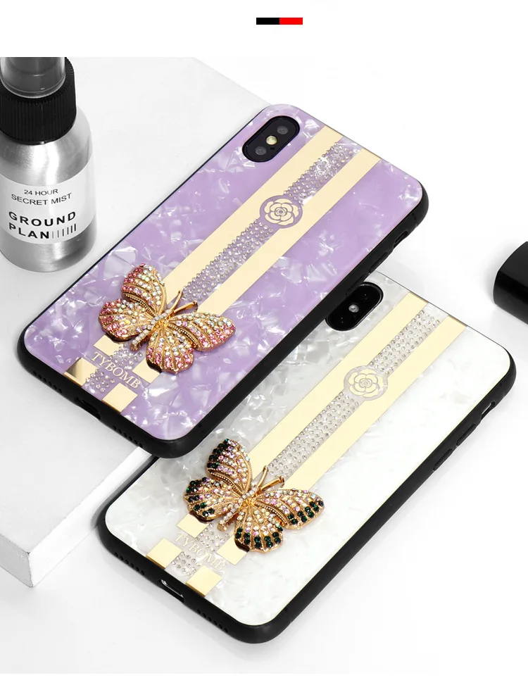 YY luxury Case for Apple iPhone XS MAX XR Metal Butterfly Shell Pattern Cover iphone 7 8 Plus Plating Rhinestone Lady Phone |