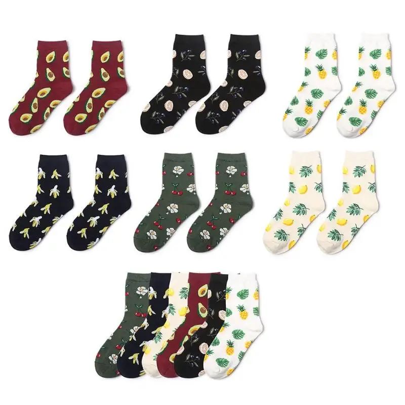 Fashion Cartoon Cute Women Comfortable Socks Tropical Fruit Print Casual Ankle Female fashion socks | Женская одежда