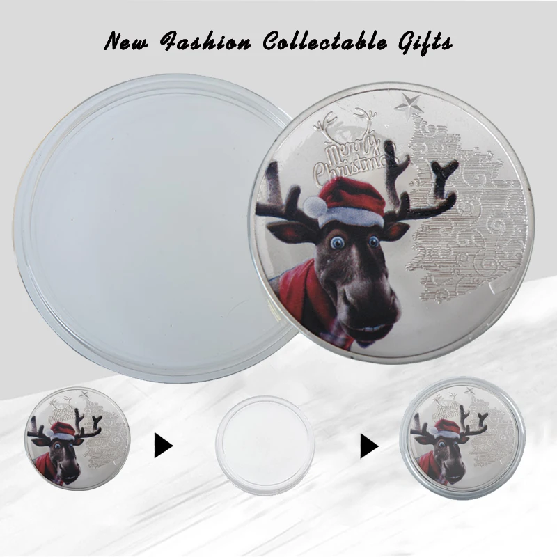 WR Merry Christmas Milu Deer Design Silver Plated Challenge Coin 2017 Souvenir Santa Claus | Дом и сад