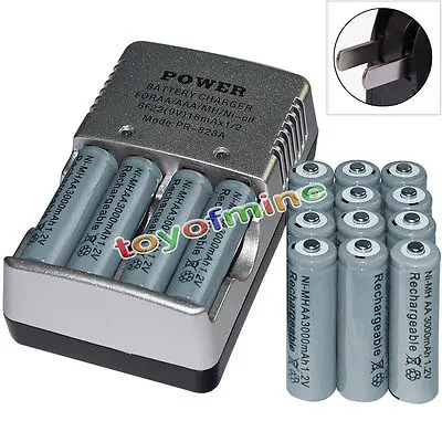 16x AA батареи оптом Перезаряжаемые Ni-MH 3000mAh 1 2 V серый + смарт-зарядное устройство |