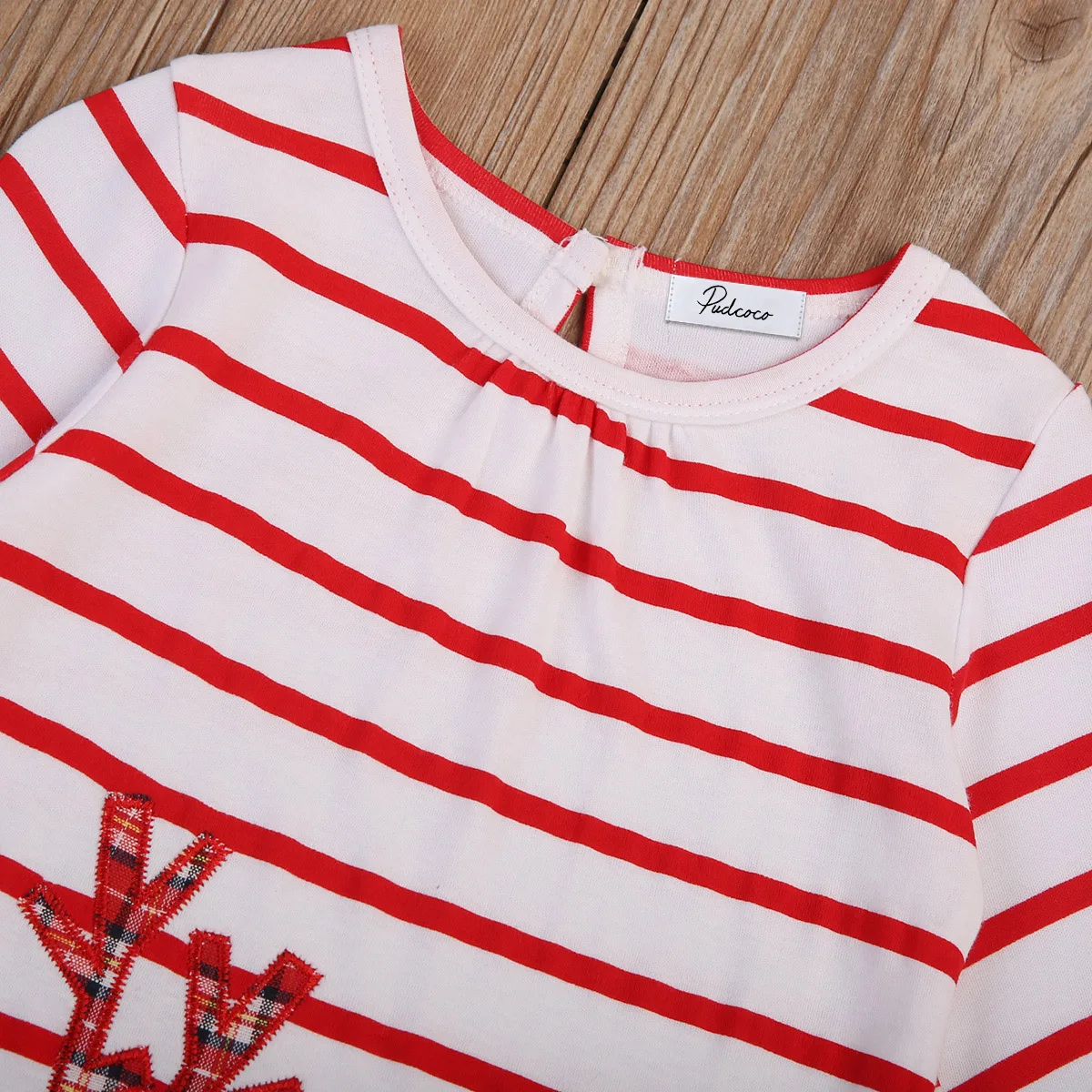 Xmas Cute Infant Kids Baby Girls Autumn Dress Clothes Cartoon Deer Print Striped Long Sleeve A-Line Outfit 1-7Y | Детская одежда и