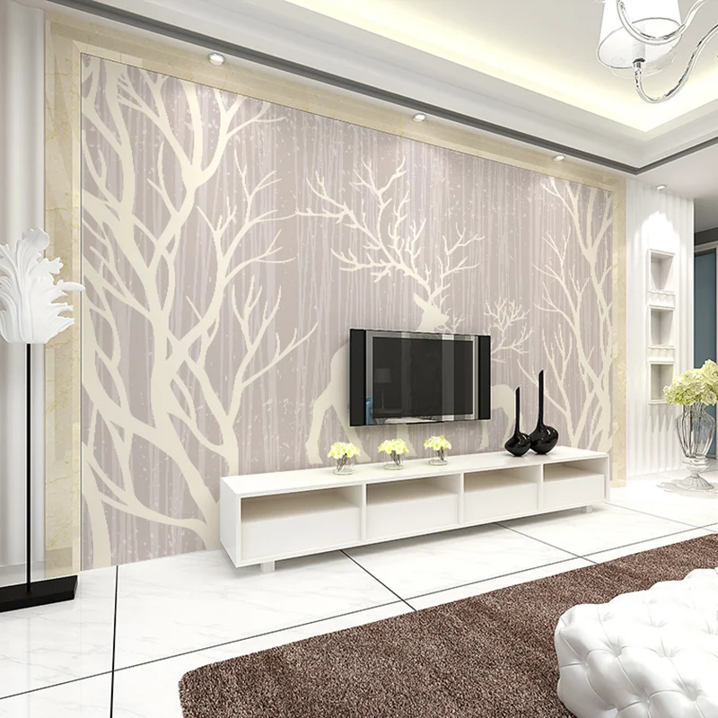 Индивидуальные 5d Простые современные белые ветви дерева фрески на серый фон для