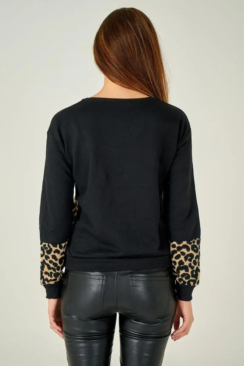 Boutiquen женская черная леопардовая Толстовка Garnili CP 031203|Женские толстовки и