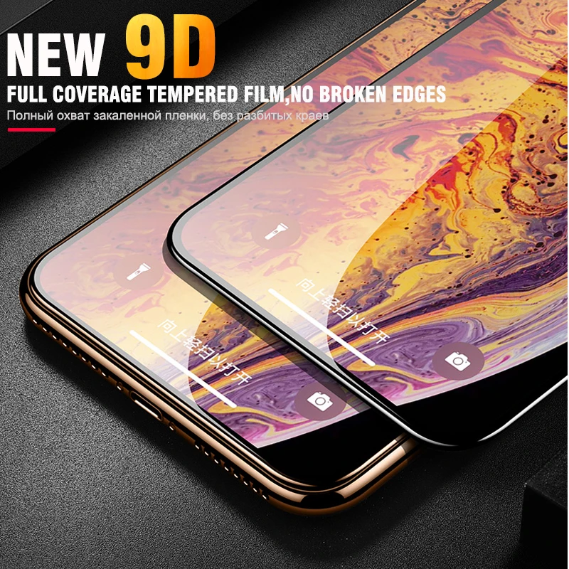 9D закаленное стекло на iPhone X Xs Max Xr протектор экрана полное покрытие Защитное для 6